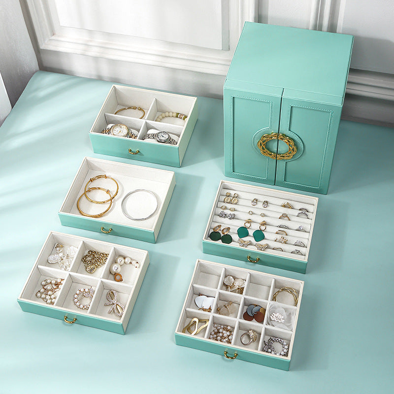 NNEDSZ White Elegant 5-Layer Large Capacity Jewelry Storage Box with Dual Opening Doors - Perfect for Organizing Necklaces, Rings, Earrings, and More(Jewelry is a photo prop and is not included)-2
