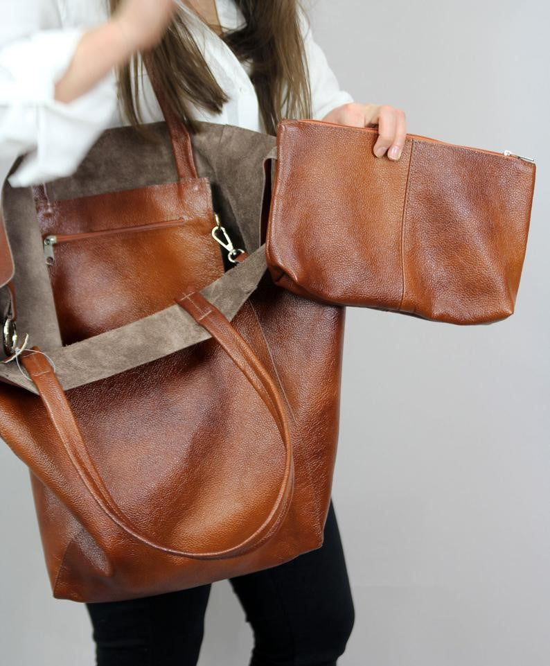 NNEDSZ Yellow Classic Large PU Leather Tote Bag with Inner Pouch - Elegant and Functional-3