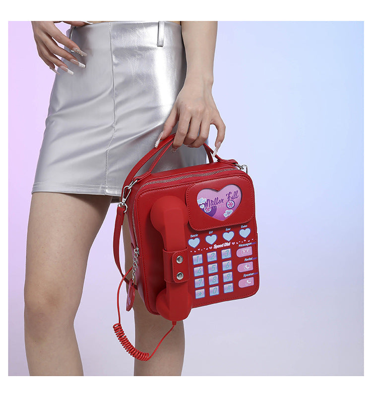 NNEDSZ Red Sweet Girl Creative Crossbody Bag with Telephone Design, PU Material, Lightweight and Unique-4