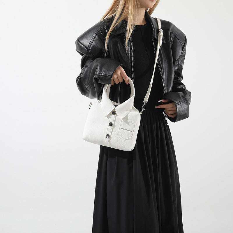 NNEDSZ White Trendy Shirt-Inspired PU Shoulder Bag | Stylish Handbag with Unique Design-1