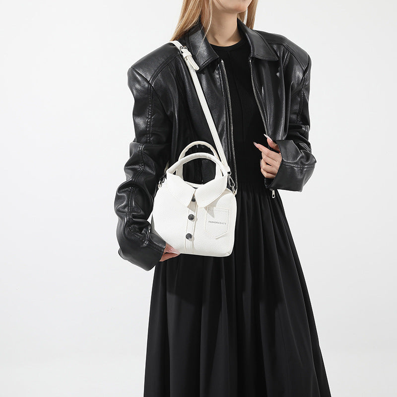 NNEDSZ White Trendy Shirt-Inspired PU Shoulder Bag | Stylish Handbag with Unique Design-2