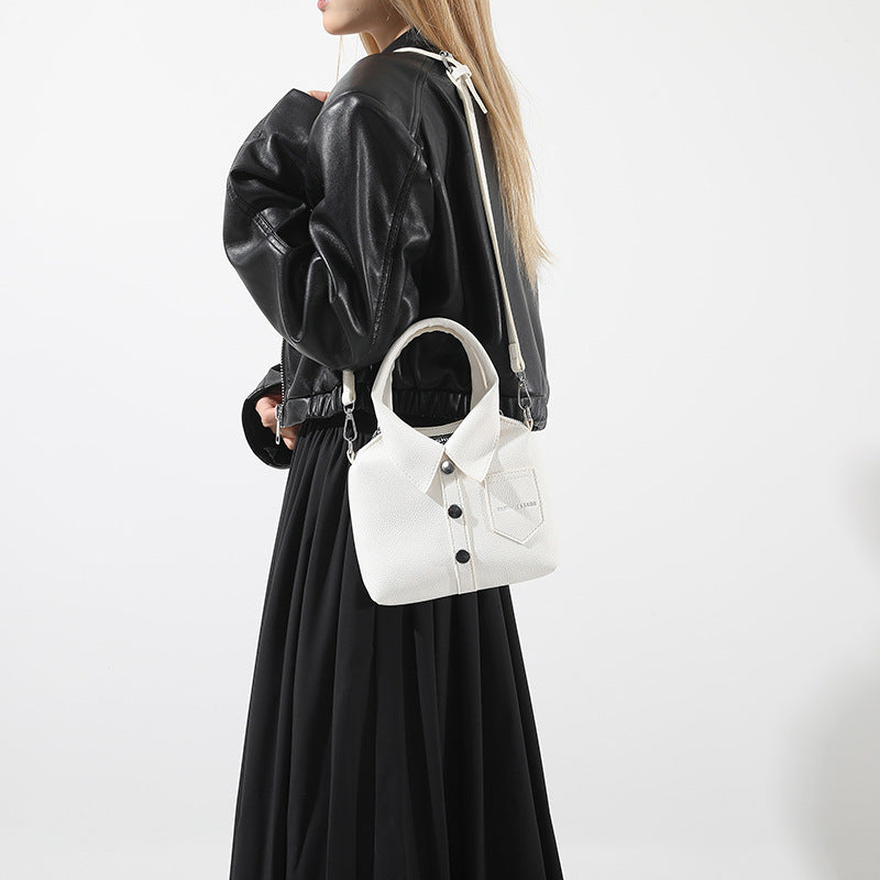 NNEDSZ White Trendy Shirt-Inspired PU Shoulder Bag | Stylish Handbag with Unique Design-3