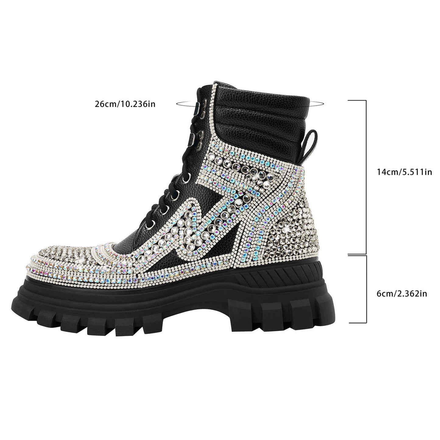 Black Crystal Embellished Walking Ankle Boots-4