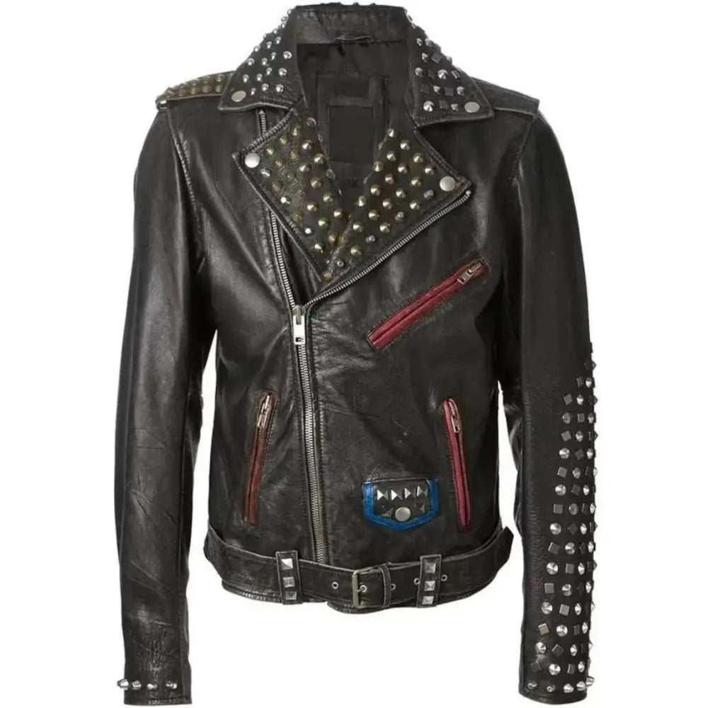 Men’s Brando Multi-Studs Hand-Stitched Punk Jacket-0