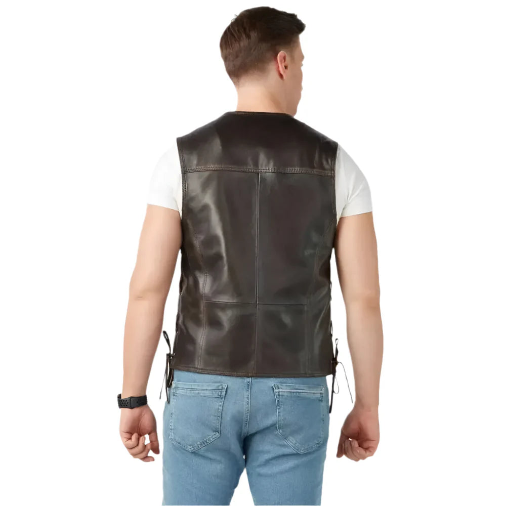 Handcrafted Vintage Leather Motorcycle Vest-1