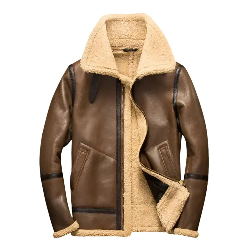 Men’s Luxury Light Brown Shearling Aviator Jacket-1