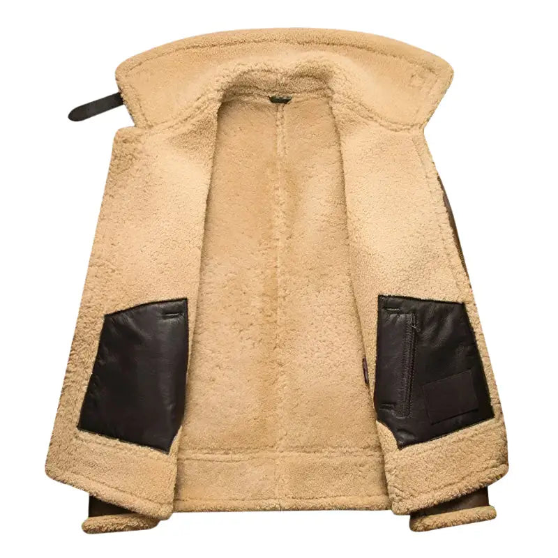 Men’s Luxury Light Brown Shearling Aviator Jacket-2