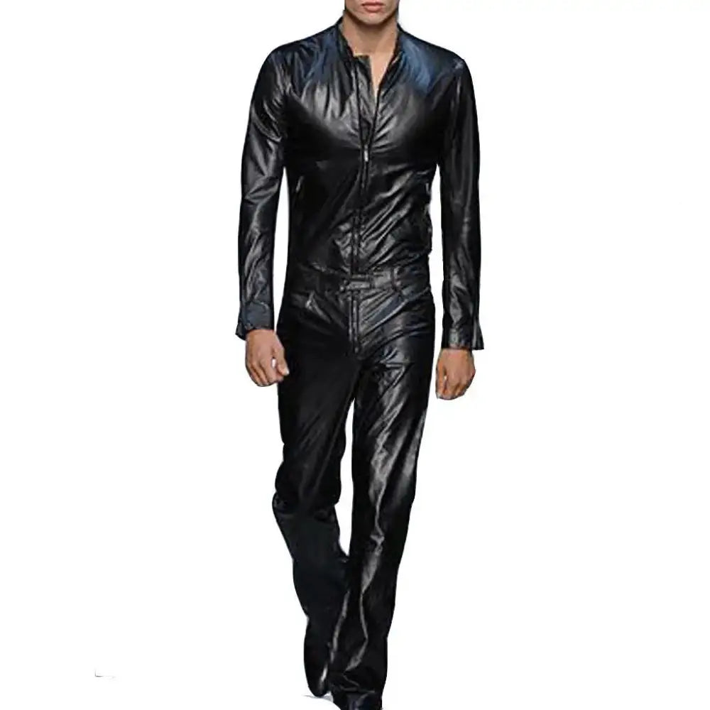 Men’s Black Classic Style Leather Runaway Jumpsuit-0
