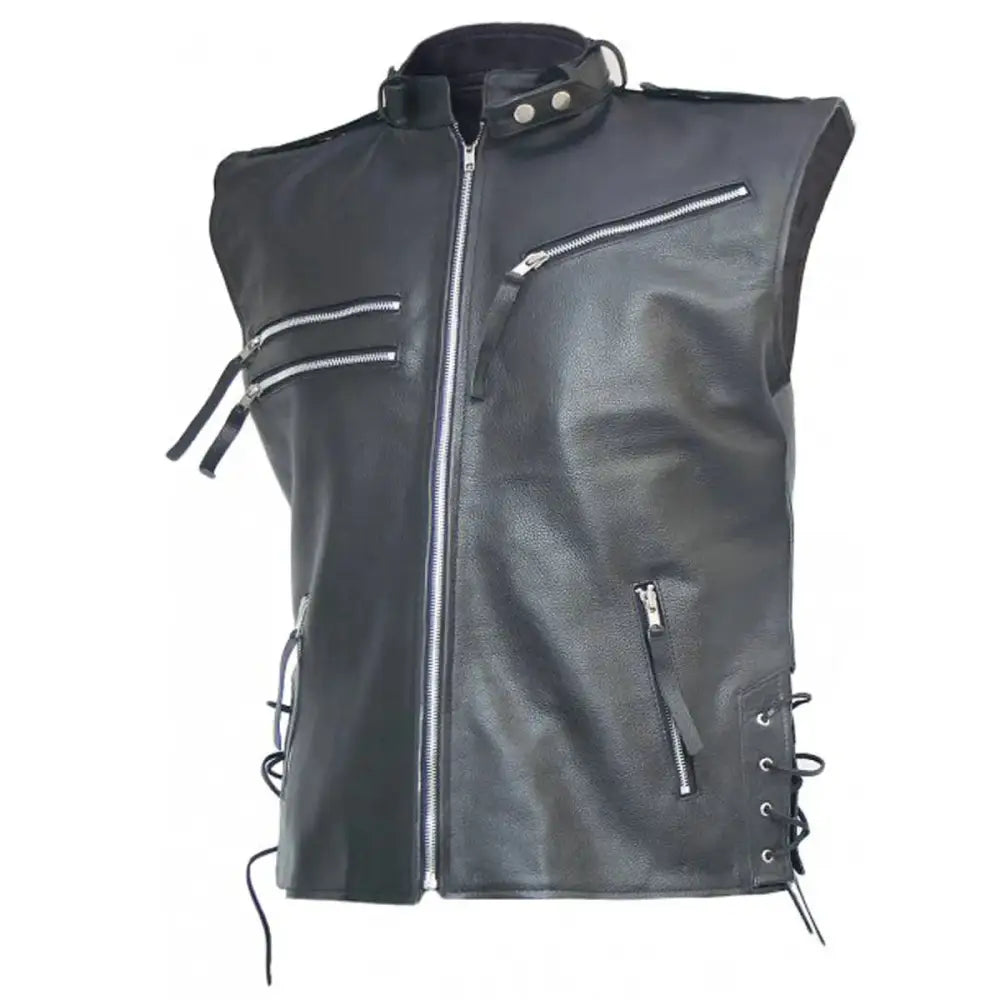Men's Vintage Motorcycle Leather Vest-0