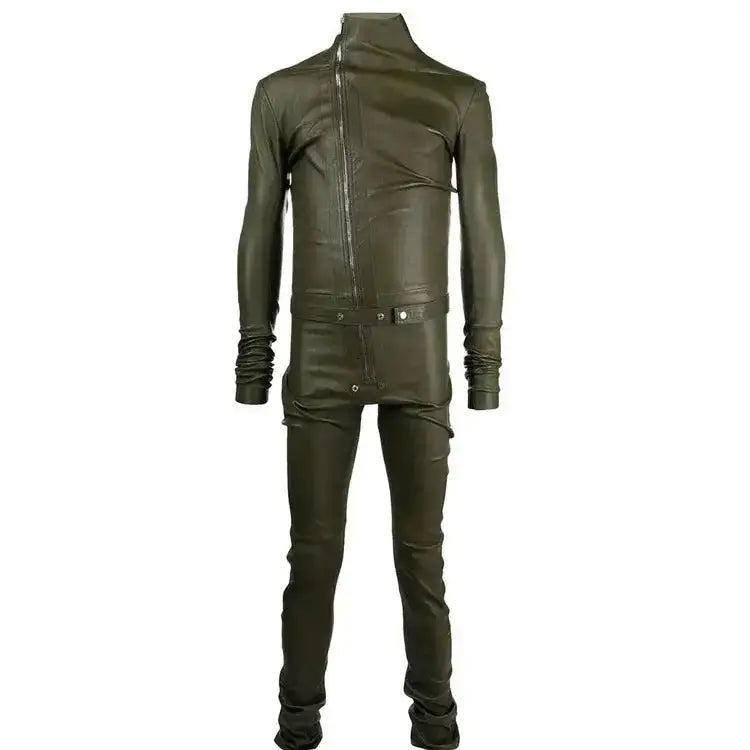 Men's Zipper Leather Jumpsuit-0