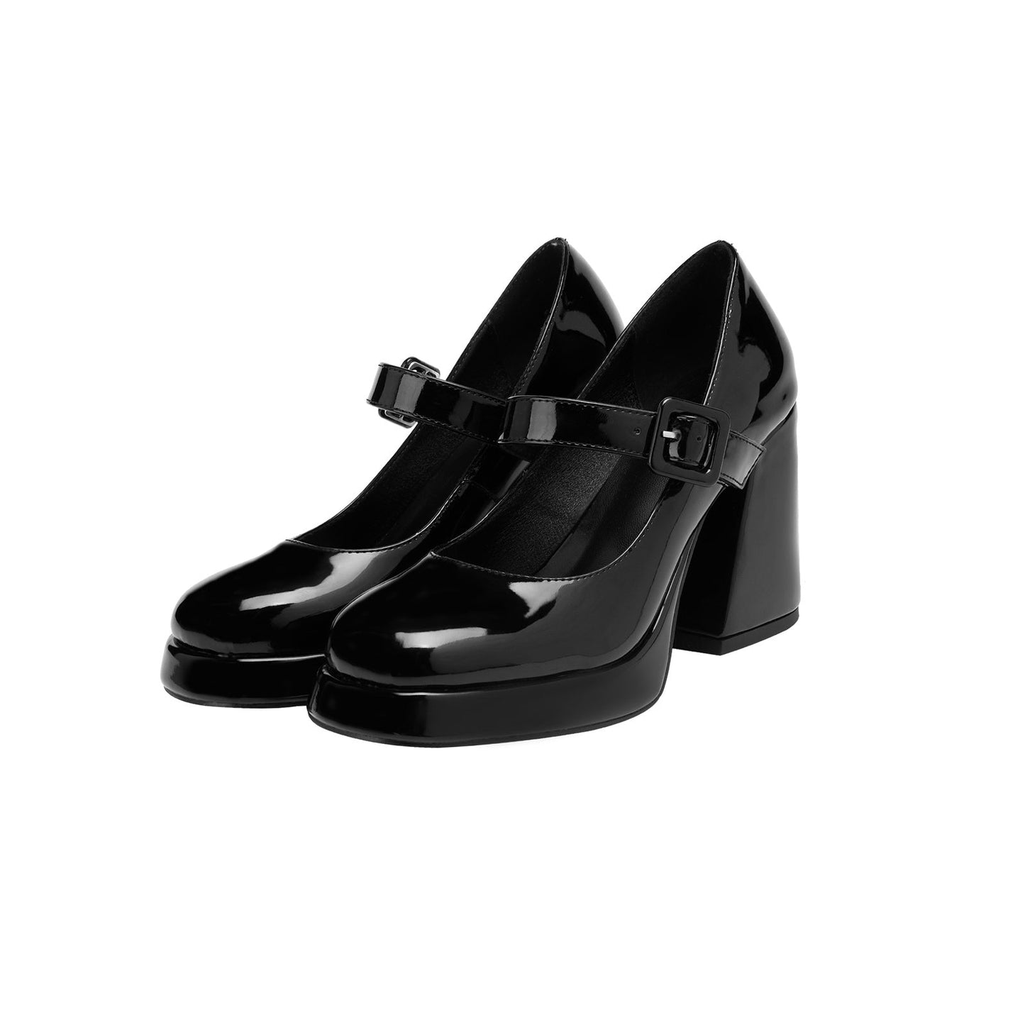 Puffy Round Toe Black Ankle Strap Platform Pumps-3