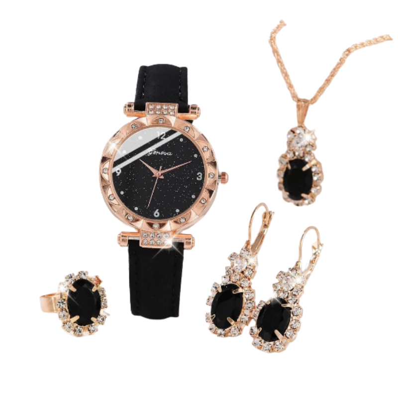 NNEOBA Luxury Women’s Rhinestone Quartz Watch Set (5-Piece)-0
