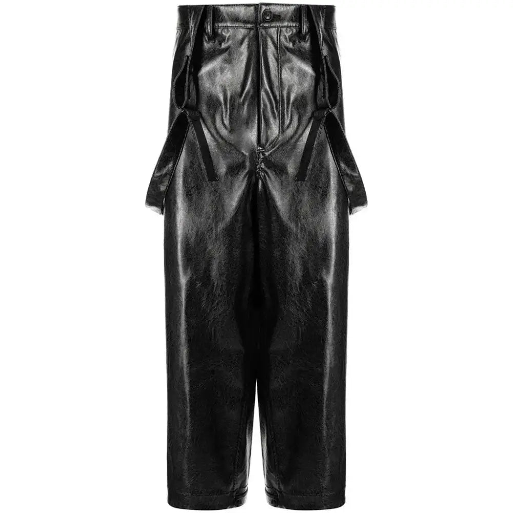 Men’s Solid Black Multi-Pocket Leather Dungaree-2