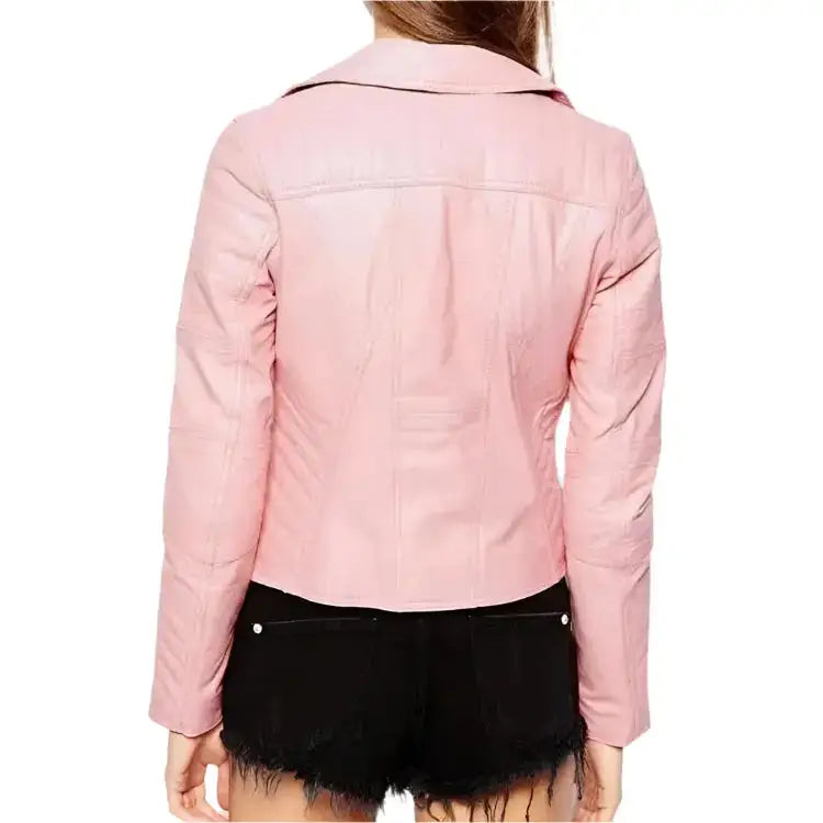 Women's Pink Leather Biker Jacket-1