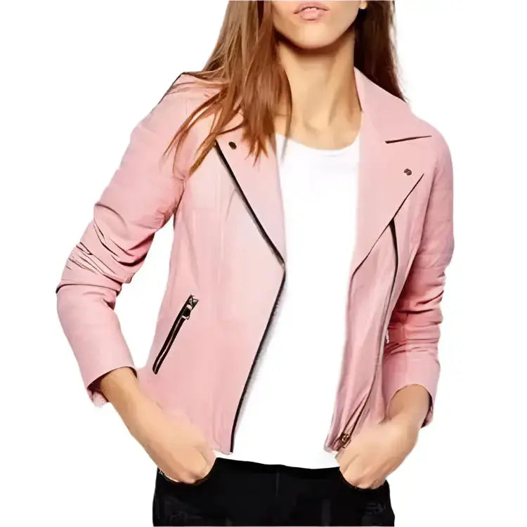Women's Pink Leather Biker Jacket-0