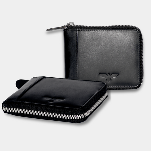Cartera Zipper de Cuero Negro – Estilo Minimalista – IULIUS-0