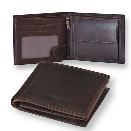Billetera Clásica de Cuero Auténtico Café – Compacta – IULIUS-0