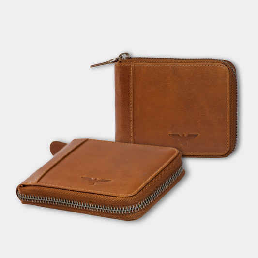 Cartera Zipper de Cuero Camel – Estilo Clásico –-0