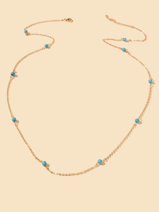AU Post Boho Chic Beach Blue Bead Gold Chain Waist Link Body Chain Belly Jewelry-0