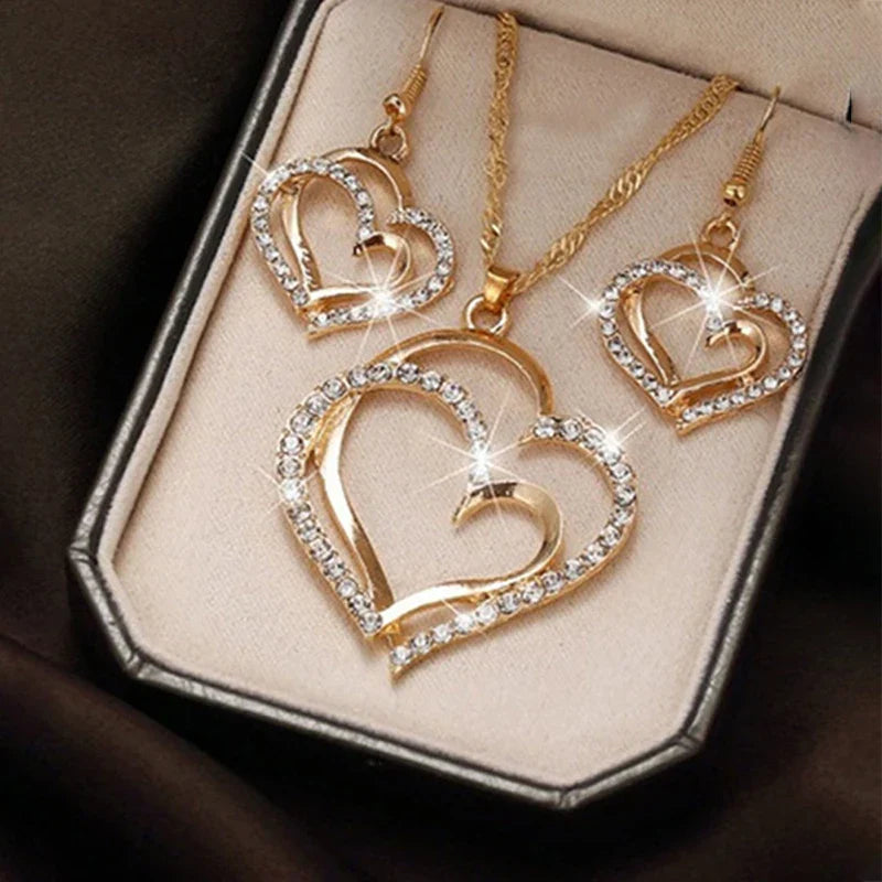 Heart Shaped Rhinestone Jewelry Set for Women-1
