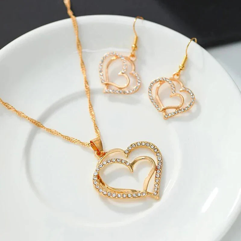 Heart Shaped Rhinestone Jewelry Set for Women-4