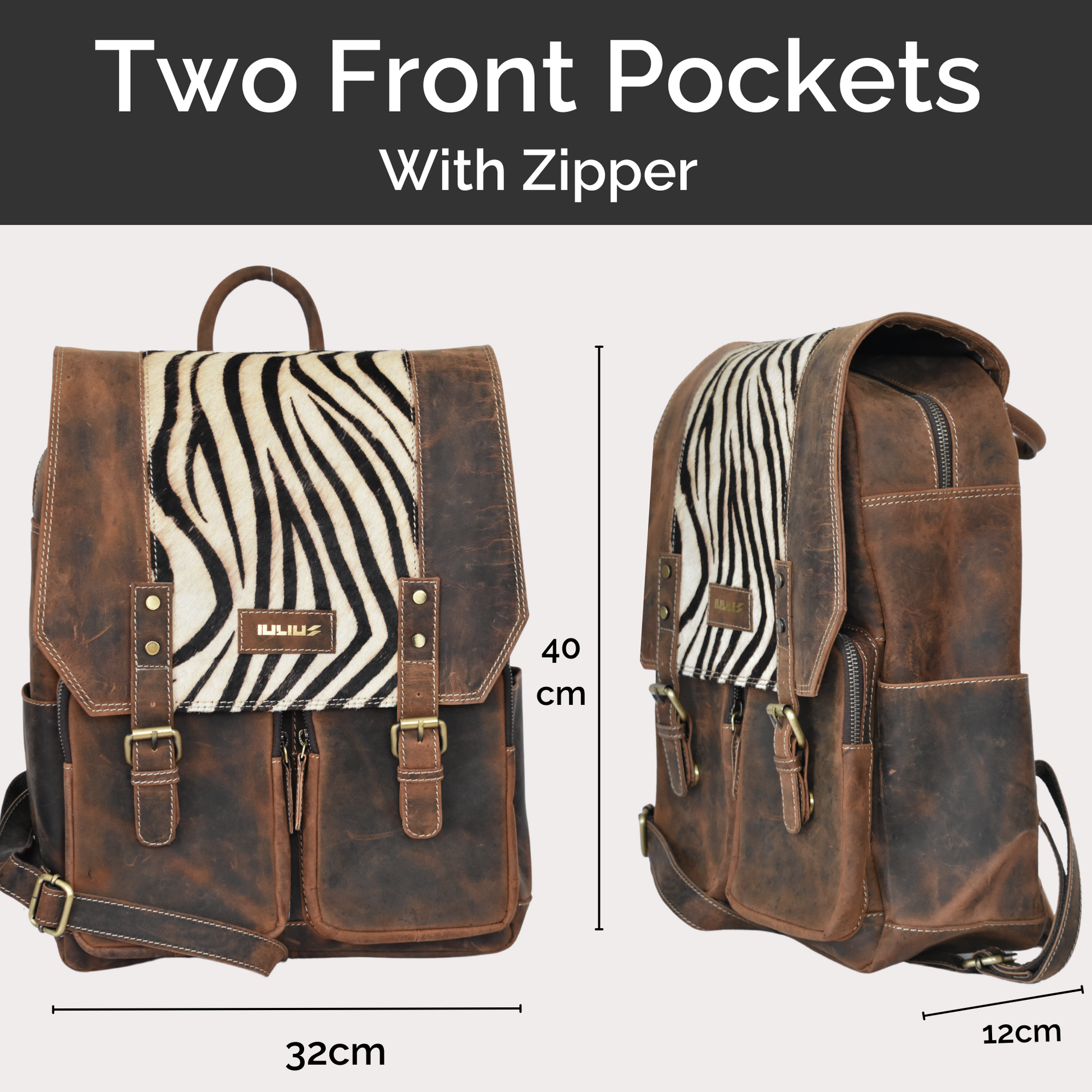 Mochila de Cuero Full Grain con Solapa Animal Print – Portátil 15,6” – IULIUS-2