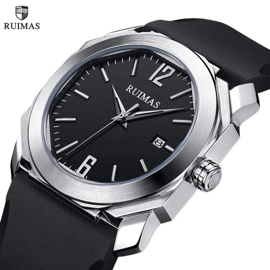 RUIMAS Luxury Silicone Band Quartz Sport Watches for Men Waterproof Calendar Casual Large Dial Wristwatch Clock Montre Homme-0