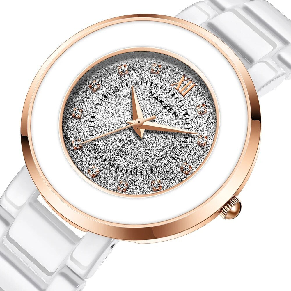 NAKZEN Women's Quartz Fashion Simple Ceramics Analogue Watch Ceramic Band 30M Waterproof Diamond Dress Watches relogio feminino-4