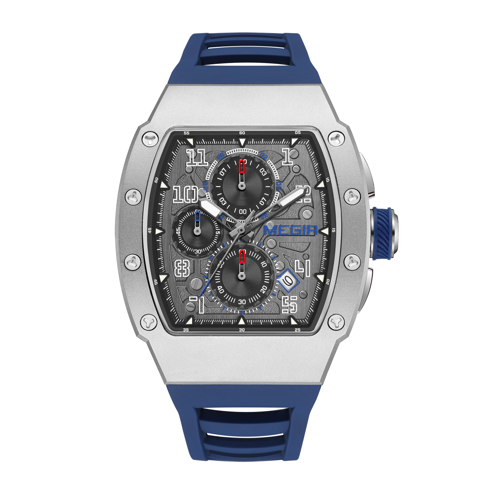 MEGIR Blue Luxury Sport Watch for Men Steel Case Waterproof Luminous Military Quartz Chronograph Big Dial Auto Date Reloj Hombre-13