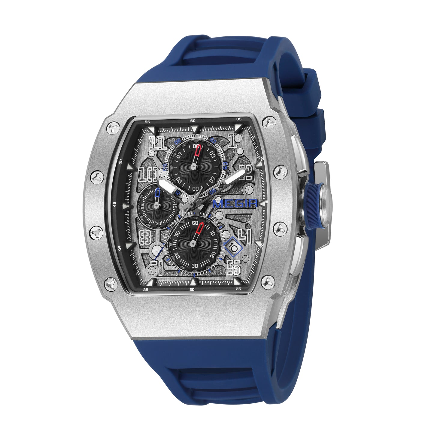 MEGIR Blue Luxury Sport Watch for Men Steel Case Waterproof Luminous Military Quartz Chronograph Big Dial Auto Date Reloj Hombre-12