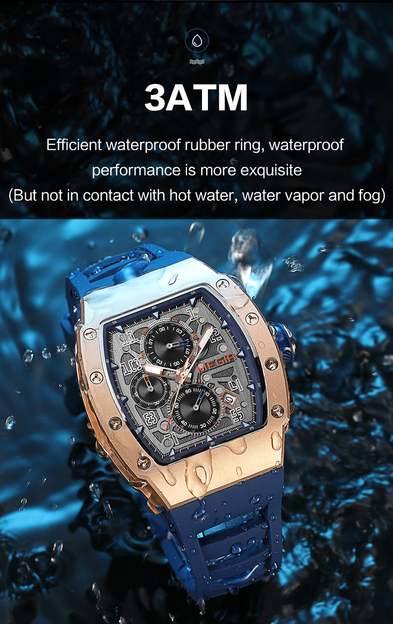 MEGIR Blue Luxury Sport Watch for Men Steel Case Waterproof Luminous Military Quartz Chronograph Big Dial Auto Date Reloj Hombre-10
