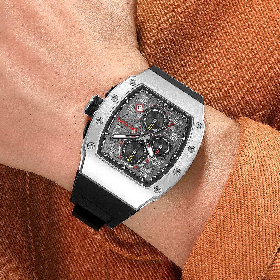 MEGIR Blue Luxury Sport Watch for Men Steel Case Waterproof Luminous Military Quartz Chronograph Big Dial Auto Date Reloj Hombre-3