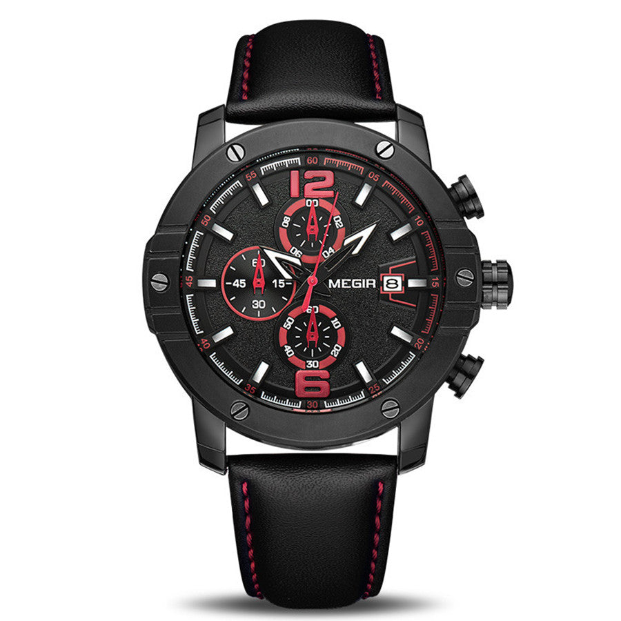 MEGIR Fashion Men's Quartz Watch Top Brand Luxury Business Casual Wristwatch Leather Strap Military Sports Watch Male Clock 2046-4