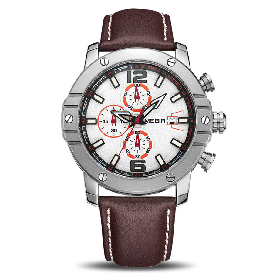 MEGIR Fashion Men's Quartz Watch Top Brand Luxury Business Casual Wristwatch Leather Strap Military Sports Watch Male Clock 2046-5