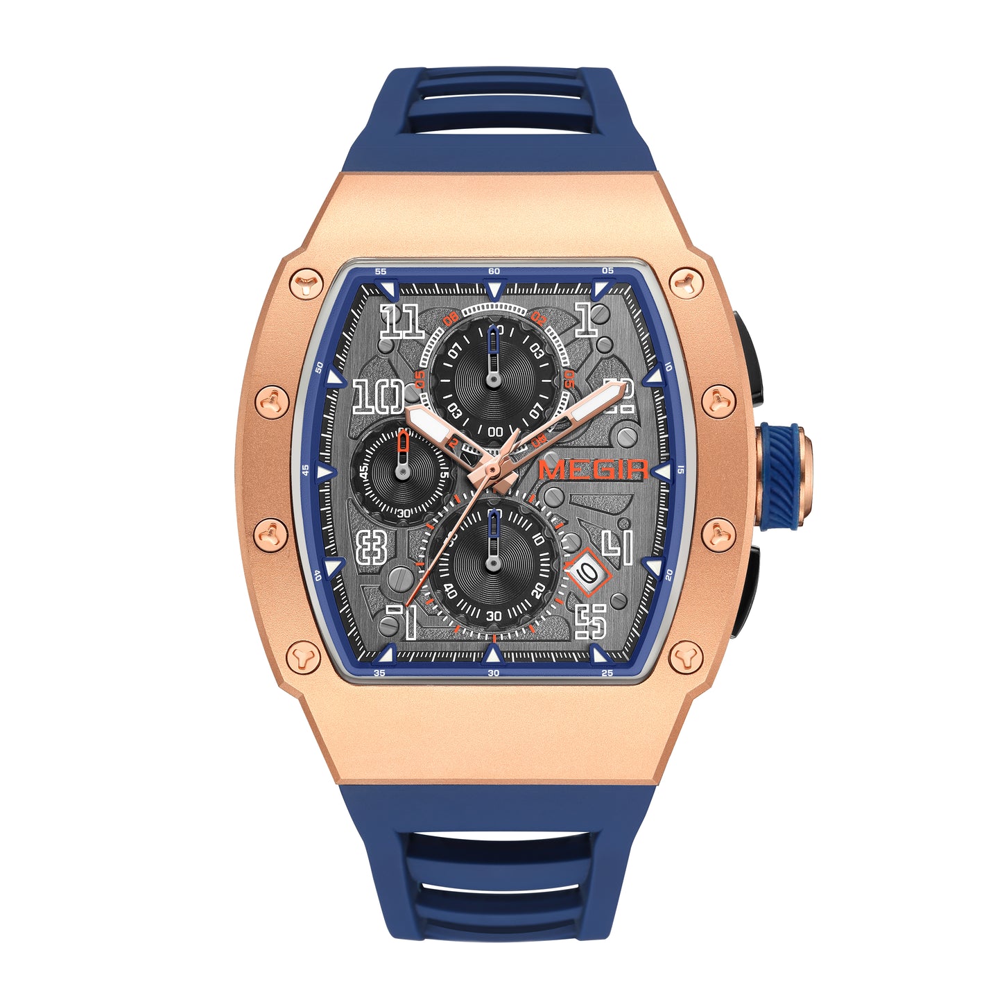 MEGIR Blue Luxury Sport Watch for Men Steel Case Waterproof Luminous Military Quartz Chronograph Big Dial Auto Date Reloj Hombre-18