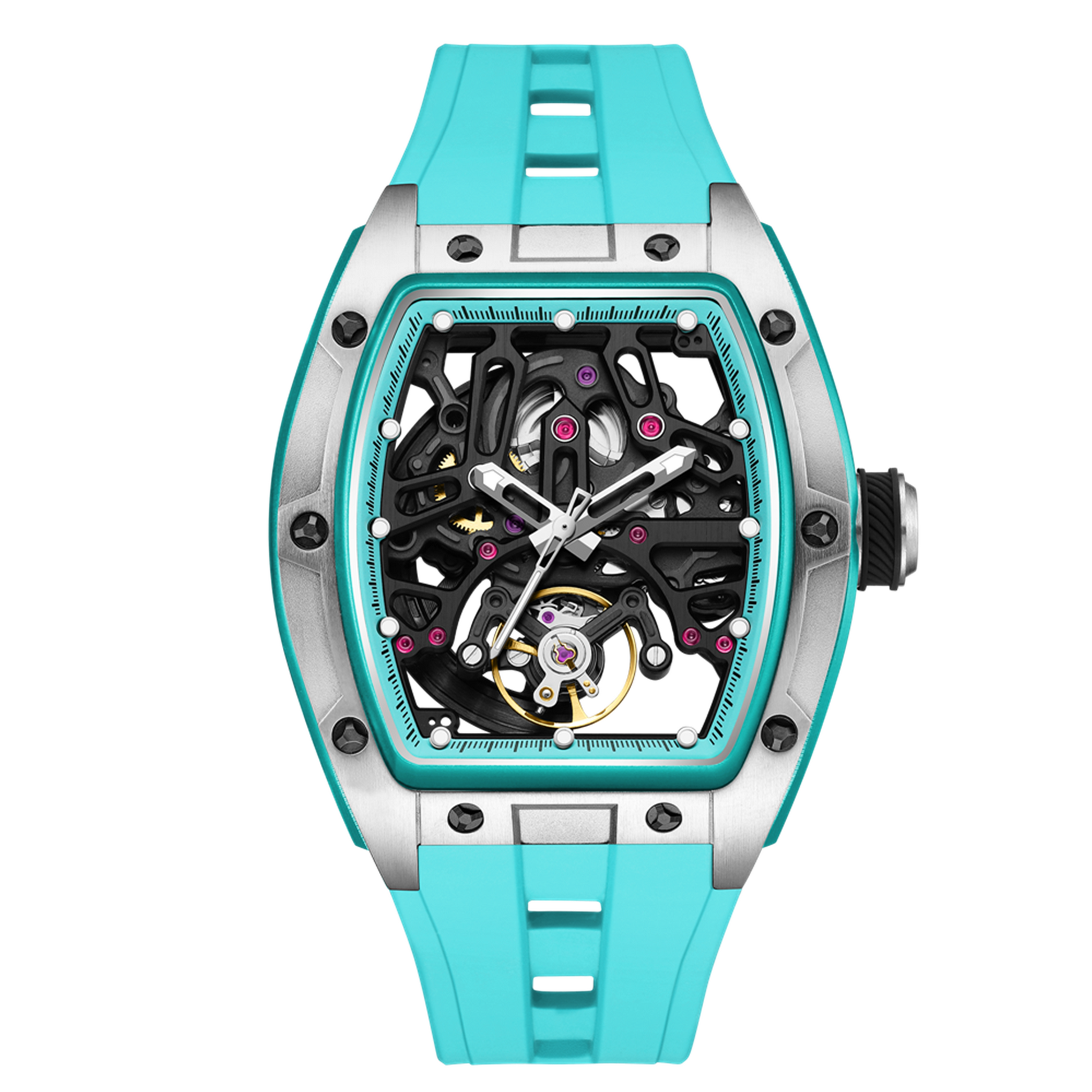 New Skeleton Dial Watches for Men Stainless Steel Case Automatic Mechanical Wristwatch Waterproof Luminous Sport Watch 9198-1-0