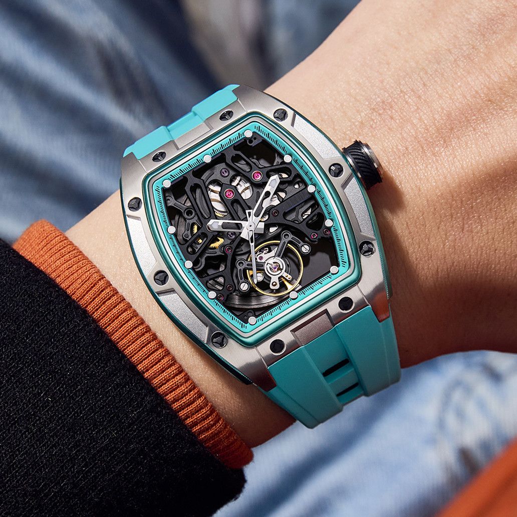 New Skeleton Dial Watches for Men Stainless Steel Case Automatic Mechanical Wristwatch Waterproof Luminous Sport Watch 9198-1-1