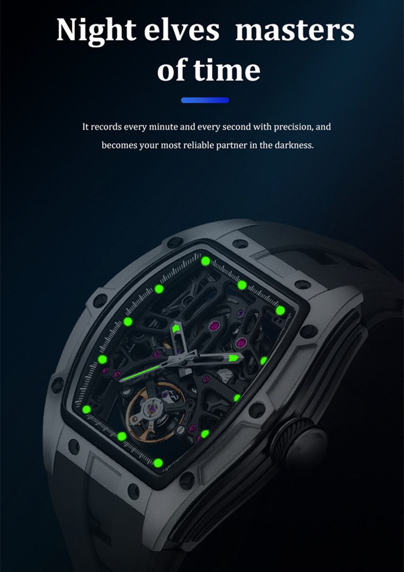 New Skeleton Dial Watches for Men Stainless Steel Case Automatic Mechanical Wristwatch Waterproof Luminous Sport Watch 9198-1-8