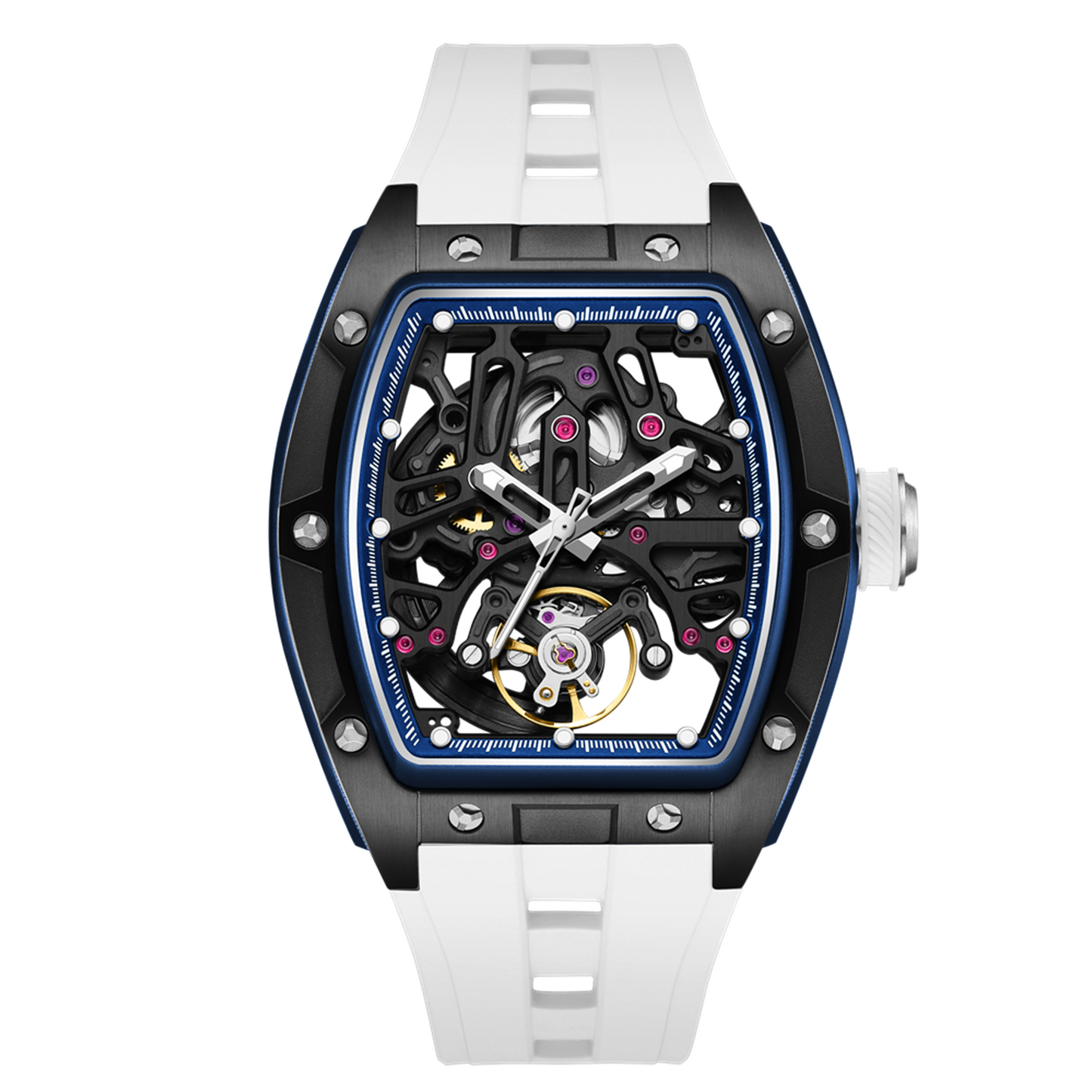 New Skeleton Dial Watches for Men Stainless Steel Case Automatic Mechanical Wristwatch Waterproof Luminous Sport Watch 9198-1-13