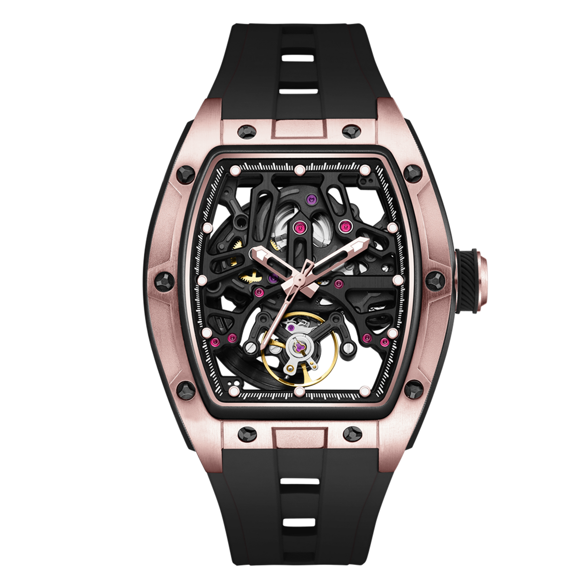 New Skeleton Dial Watches for Men Stainless Steel Case Automatic Mechanical Wristwatch Waterproof Luminous Sport Watch 9198-1-16