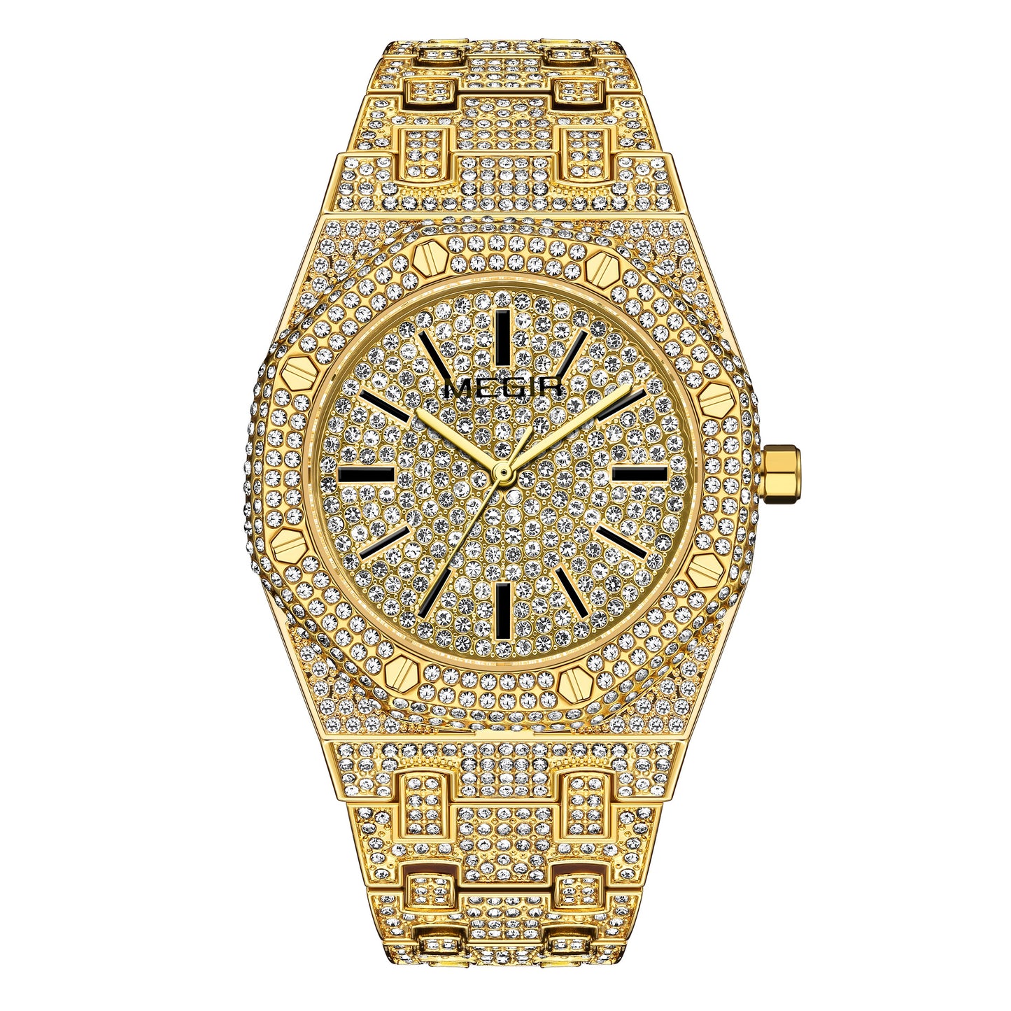 MEGIR Luxury Diamond Men Watches Stainless Steel Band Quartz Wristwatches Waterproof Male Clock Business Watch Reloj Hombre 1091-5