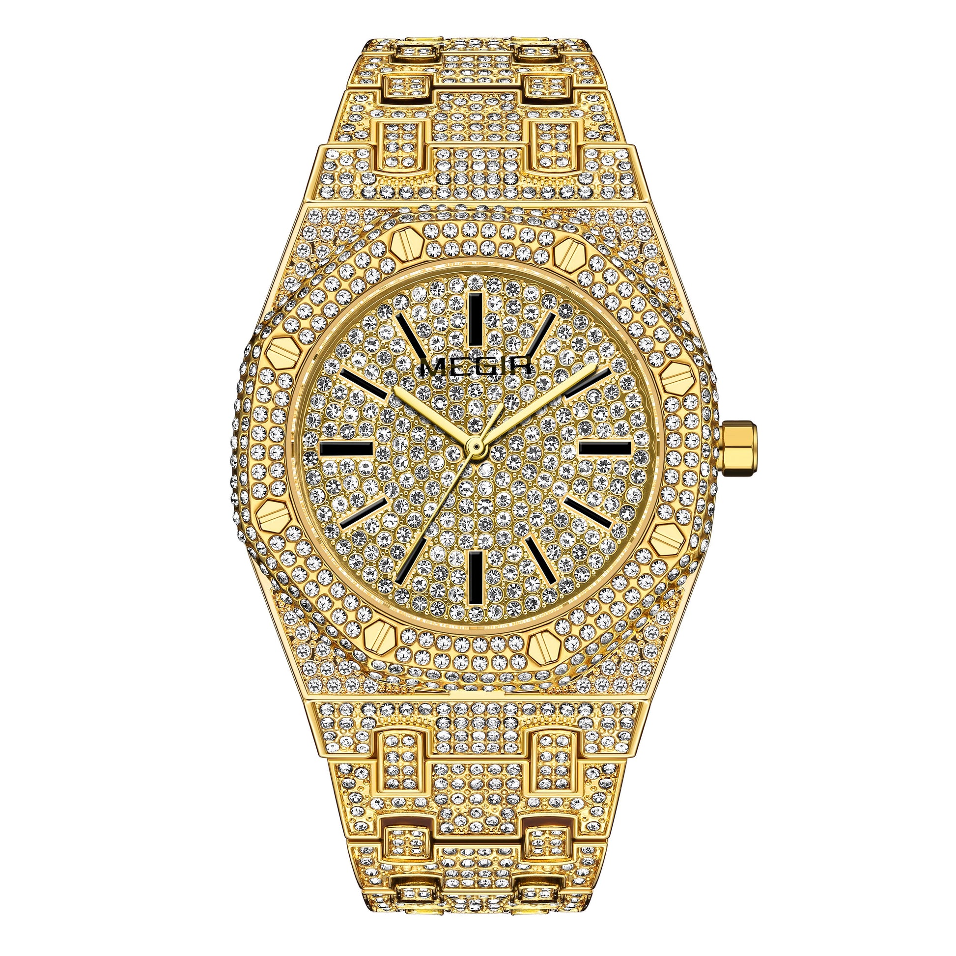 MEGIR Luxury Diamond Men Watches Stainless Steel Band Quartz Wristwatches Waterproof Male Clock Business Watch Reloj Hombre 1091-5
