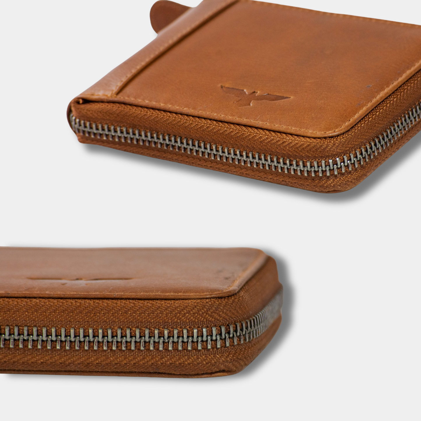 Cartera Zipper de Cuero Camel – Estilo Clásico –-3