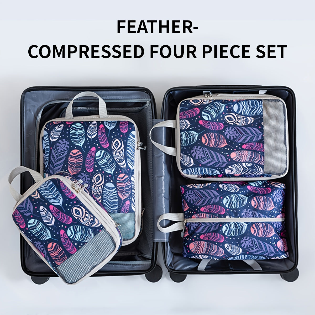 Feather Print Travel Compression Bag Set Organizer-1