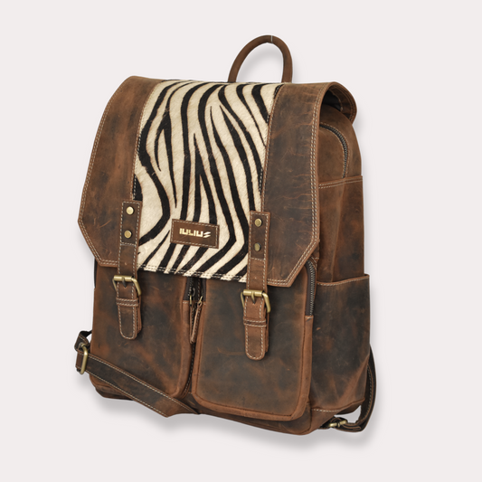 Mochila de Cuero Full Grain con Solapa Animal Print – Portátil 15,6” – IULIUS-0