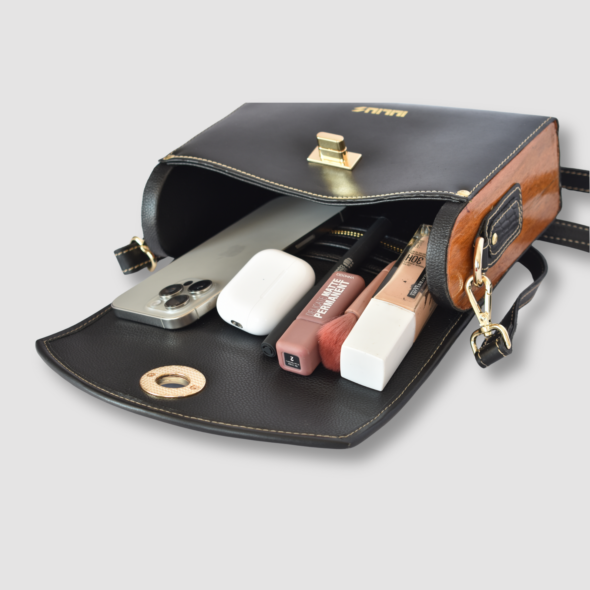 Bolso de Cuero con Solapa Leopardo y Laterales de Madera – IULIUS-2