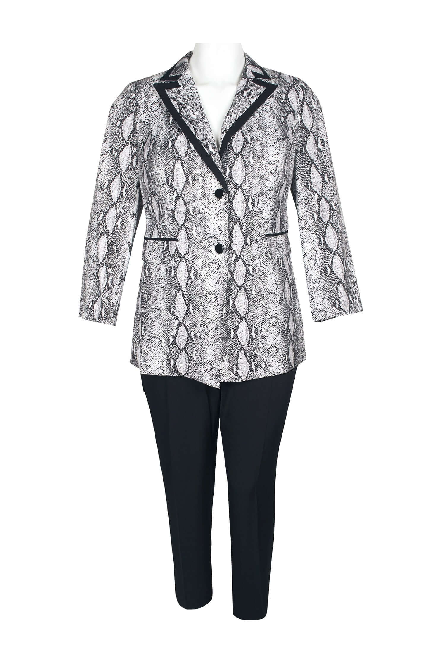 Emily Notched Collar Two Button Closure Long Sleeve Crepe Jacket with Elastic Waist Pencil Cut Pockets Pants (Plus Size)-0
