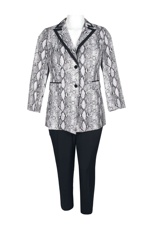 Emily Notched Collar Two Button Closure Long Sleeve Crepe Jacket with Elastic Waist Pencil Cut Pockets Pants (Plus Size)-0