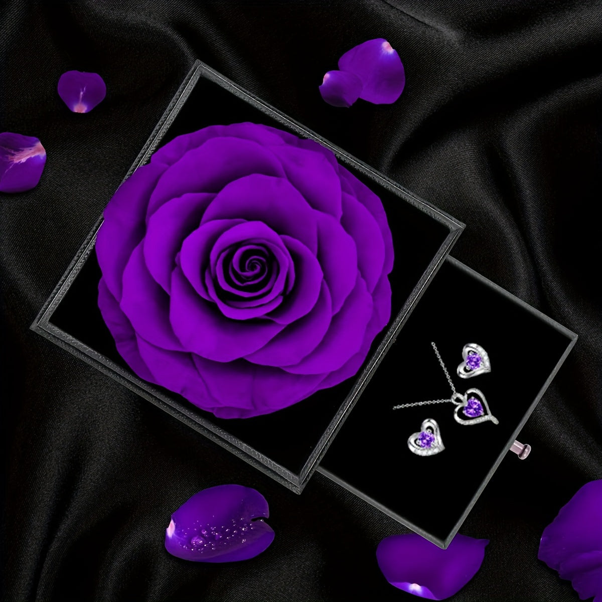 Elegant Heart-Shaped Jewelry Set with Purple Gemstones-4