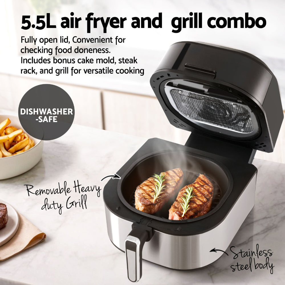 NNEDSZ Devanti 5.5L Air Fryer & Grill LCD Fryers 1500W-4